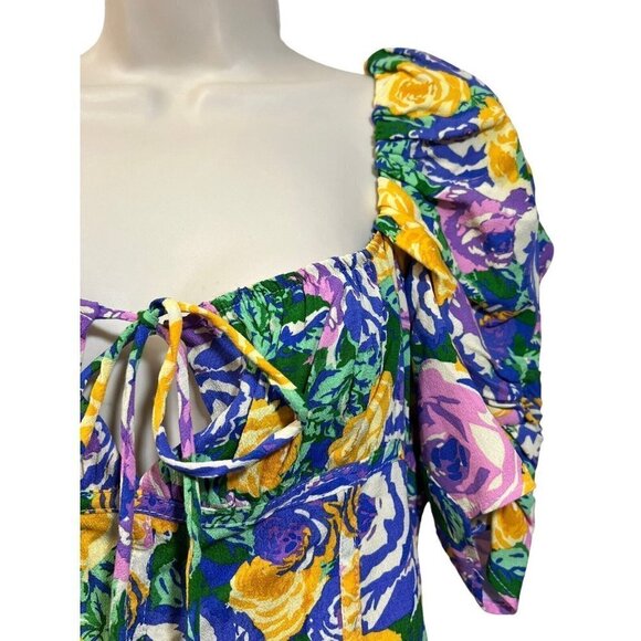 Zara Corset Mini Dress Size M Colorful Floral Scoop Neck Puff Ruched NWT - Picture 9 of 16